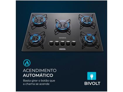 Cooktop 5 Bocas Mondial a Gás GLP Preto - CTG-02 Imagem de Cooktop 5 Bocas Mondial a Gás GLP Preto