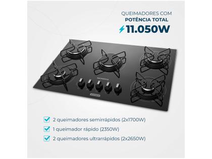 Cooktop 5 Bocas Mondial a Gás GLP Preto - CTG-02 Imagem de Cooktop 5 Bocas Mondial a Gás GLP Preto