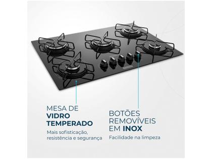 Cooktop 5 Bocas Mondial a Gás GLP Preto - CTG-02 Imagem de Cooktop 5 Bocas Mondial a Gás GLP Preto