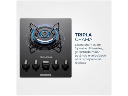 Cooktop 5 Bocas Mondial a Gás GLP Preto - Tripla-chama CTG-03 Imagem de Cooktop 5 Bocas Mondial a Gás GLP Preto