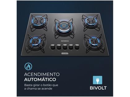Imagem de Cooktop 5 Bocas Mondial a Gás GLP Preto