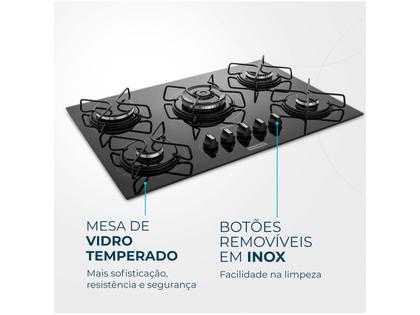 Cooktop 5 Bocas Mondial a Gás GLP Preto - Tripla-chama CTG-03 Imagem de Cooktop 5 Bocas Mondial a Gás GLP Preto
