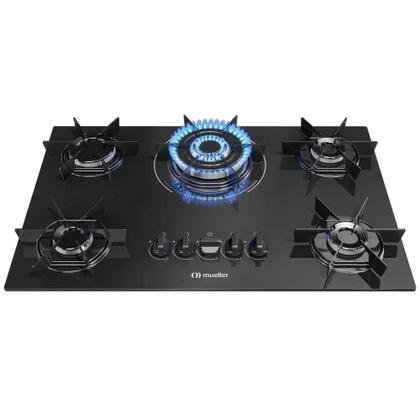 Imagem de Cooktop 5 Bocas Mueller MCG5BC Tripla Chama Preto Bivolt