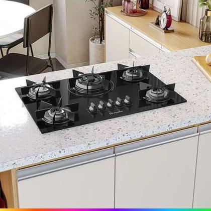 Imagem de Cooktop 5 Bocas Mueller MCG5BC Tripla Chama Preto Bivolt