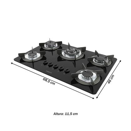 Imagem de Cooktop 5 Bocas Safe Vidro Preto 27001401 - Fogatti