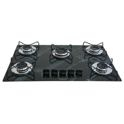 Imagem de Cooktop 5 Bocas Ultra Chama - Marmorizado Preto - Chamalar