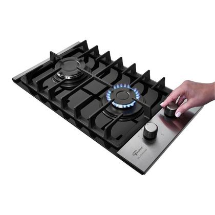 Imagem de Cooktop a Gás 2 Bocas Platinium com Trempe de ferro fundido Mesa Vidro Bivolt Fischer
