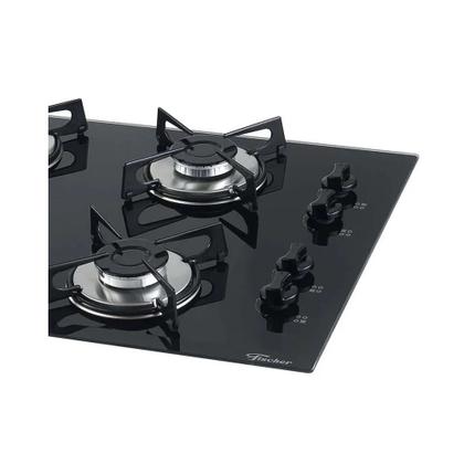 Imagem de Cooktop a Gás Fischer 4 Bocas com Mesa de Vidro Preto  Bivolt