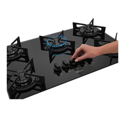 Imagem de Cooktop a Gás Fischer 5 Bocas Fit Line Preto Trempe Iron Bivolt