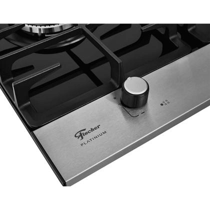 Imagem de Cooktop a Gás Fischer 5 Bocas Tripla Chama Platinium com Trempe de ferro fundido Mesa Vidro 33810-92122 Bivolt