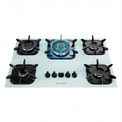 Imagem de Cooktop à Gás Mueller 5 bocas Tripla Chama Mesa Vidro Branco - Bivolt