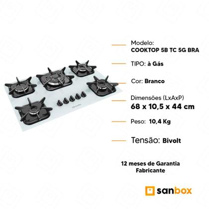 Imagem de Cooktop à Gás Mueller 5 bocas Tripla Chama Mesa Vidro Branco - Bivolt