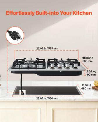 Imagem de Cooktop a Gás VEVOR 24" 4 Queimadores Aço Inoxidável GLP/GN
