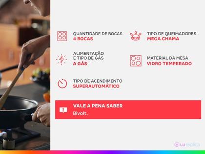 Imagem de Cooktop Atlas 4 Bocas Utop com Mesa de Vidro Preto - Bivolt