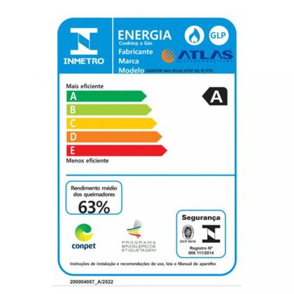 Imagem de Cooktop Atlas U Top 5 Bocas Acendimento Automático e Tripla Chama