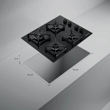 Imagem de Cooktop Brastemp 4 Bocas BDS62 Vidro Temp Grades Ferro Fundido Gás Preto Bivolt