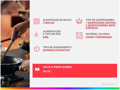 Cooktop Consul 4 Bocas com Grades Individuais - Acendimento Automático Facilite CD060AE Imagem de Cooktop Consul 4 Bocas com Grades Individuais