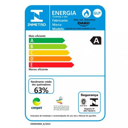 Imagem de Cooktop Dako Supreme a Gás 4 Bocas Acendimento Automático e Tripla Chama