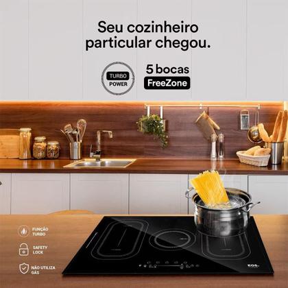 Imagem de Cooktop de Indução Cinco Bocas EOS 90cm Freezone Due Preto 9500W ECI05EPF 220V