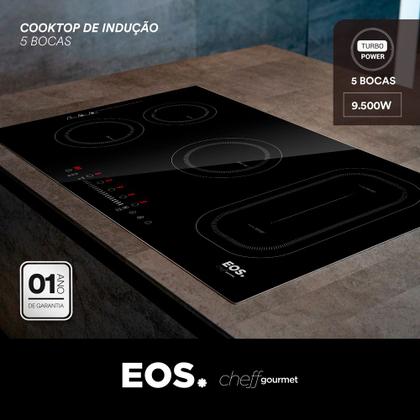 Imagem de Cooktop de Indução Cinco Bocas EOS 90cm Freezone Preto 9500W ECI05EPF1 220V
