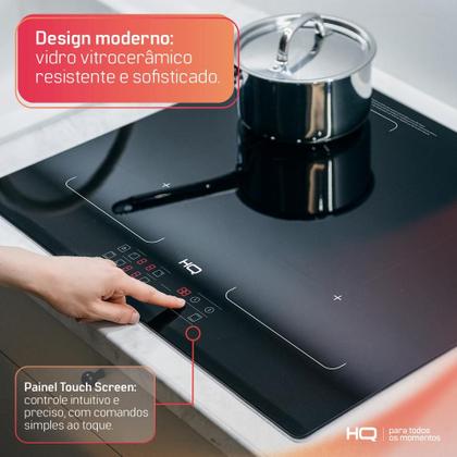 Cooktop De Indução Embutir HQ 4 Bocas Painel Touch Free Zone Preto 7000W HQ-IDE7004FZ 220V Imagem de Cooktop De Indução Embutir HQ 4 Bocas Painel Touch Free Zone Preto 7000W HQ-IDE7004FZ 220V