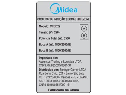 Imagem de Cooktop de Indução Midea Freezone 2 Bocas Preto 220V CFBD22