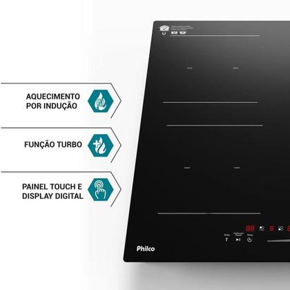 Imagem de Cooktop De Indução Philco 4 bocas Função Turbo Preto PCTQ1 - 220V