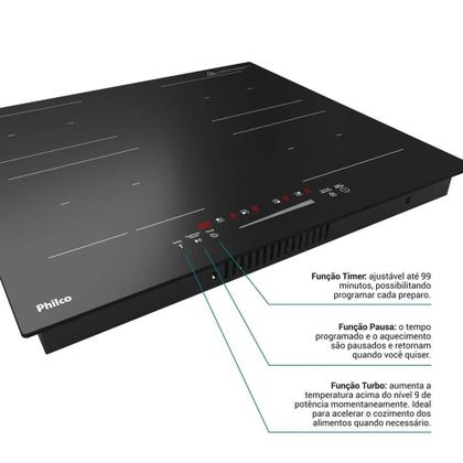 Imagem de Cooktop De Indução Philco 4 bocas Função Turbo Preto PCTQ1 - 220V