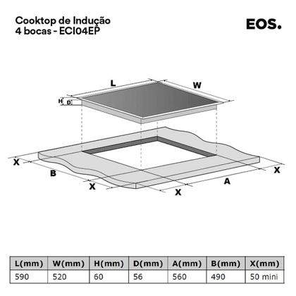 Cooktop de Indução Quatro Bocas EOS ECI04EP 220V Imagem de Cooktop de Indução Quatro Bocas EOS ECI04EP 220V
