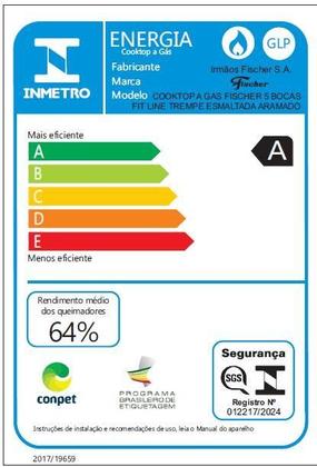 Imagem de Cooktop Fischer 5 Bocas Fit Line Gás Mesa Vidro Preto - Trempe Aramado