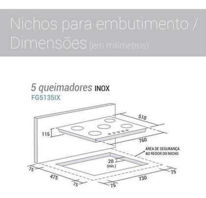 Imagem de Cooktop Fogão De Mesa 5 Bocas Inox À Gás Fg5135Ix - Suggar