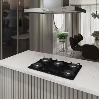 Imagem de Cooktop Fogatti à Gás Fgt 5b Vidro Preto Flange Esmaltada Preto Bivolt