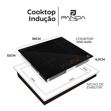 Imagem de Cooktop Indução 4 Bocas PandaPlus 7000W Turbo Preto 220V Vitrocerâmico Touch Embutir Trava Segurança Premium