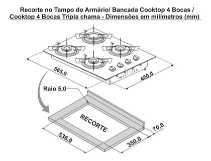 Imagem de COOKTOP ITATIAIA 4 BOCAS TRIPLA CHAMA ITAMASTER PRETO FERRO FUNDIDO 56,5x45 NICHO 53,6 X 35 CM