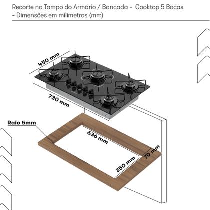 Imagem de Cooktop itatiaia essencial 5 bocas preto gas 73x45 nicho 63,6 x 35 cm