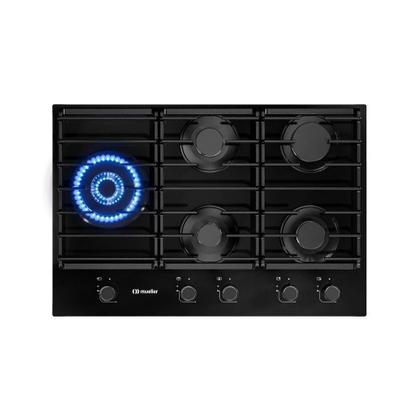 Imagem de Cooktop Mueller 5 Bocas Vidro Preto Tripla Chama Com Grade Dupla Bivolt MCG5BM