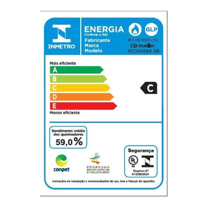 Imagem de Cooktop Mueller 5 Bocas Vidro Preto Tripla Chama Com Grade Dupla Bivolt MCG5BM