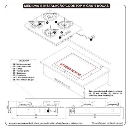 Imagem de Cooktop Terim à Gás Trm 4b Vidro Preto Flange Inox Preto Bivolt