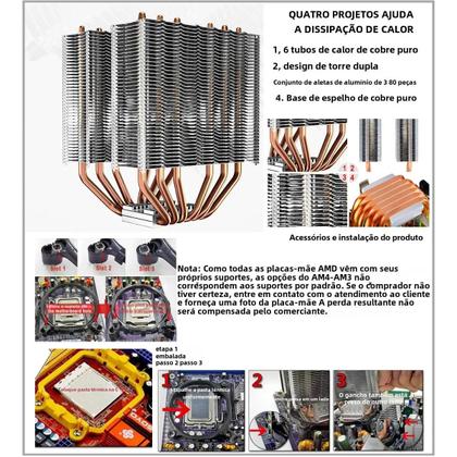 Imagem de Cooler de CPU para Intel e AMD - 6 Heatpipes - LGA 2011-v3, 1700, 1151, AM4, AM3 - PWM 4pin