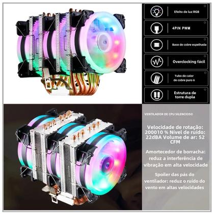 Imagem de Cooler de CPU para Intel e AMD - 6 Heatpipes - LGA 2011-v3, 1700, 1151, AM4, AM3 - PWM 4pin