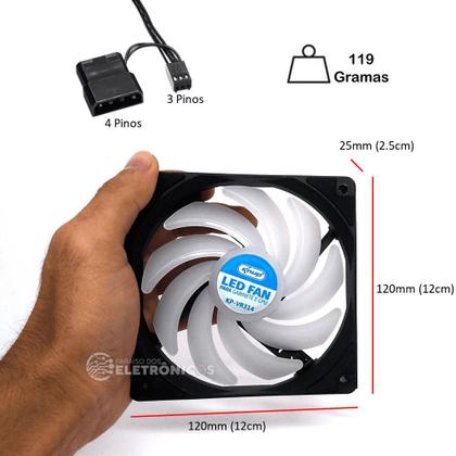 Imagem de Cooler LEDS Coloridos RGB Gabinete Ou Cpu 1500 Rpm Silencioso 120mm Alta Ventilação KPVR314