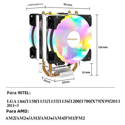 Imagem de Cooler para CPU Intel e AMD - Compatível com LGA 1366, 1151, 1155, 1200, 1700, 2011, AM3, AM4 e AM5 (3pin/4pin PWM)