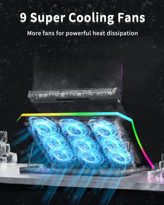 Imagem de Cooler para Laptop KeiBN com 9 Ventiladores RGB Silenciosos - 15,6 a 17,3 Polegadas