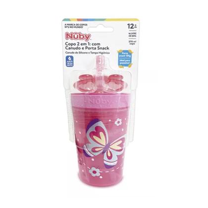 Imagem de Copo 2 em 1 Com Canudo De Silicone e Porta Snack 130g rosa/azul Nûby