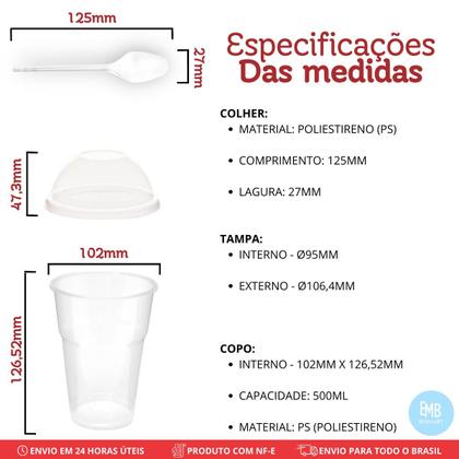 Imagem de Copo 500ml Com Tampa Bolha e Colher Ideal Para Delivery - 120und