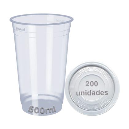 Imagem de Copo 500ml descartavel c/tampa pp liso 200 unid chopp suco