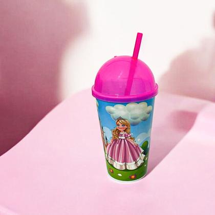 Imagem de Copo 550ml com Estampa de Princesa Tampa Sorvete e Canudo Ideal para Festas