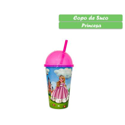 Imagem de Copo 550ml com Estampa de Princesa Tampa Sorvete e Canudo Ideal para Festas