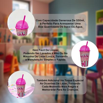 Imagem de Copo 550ml com Estampa de Princesa Tampa Sorvete e Canudo Ideal para Festas