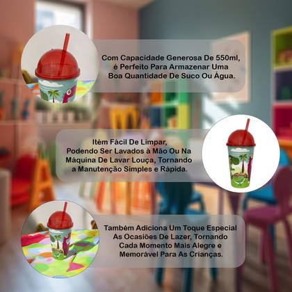 Imagem de Copo 550ml com Estampa de Princesa Tampa Sorvete e Canudo Ideal para Festas